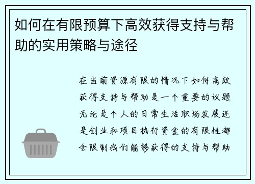如何在有限预算下高效获得支持与帮助的实用策略与途径
